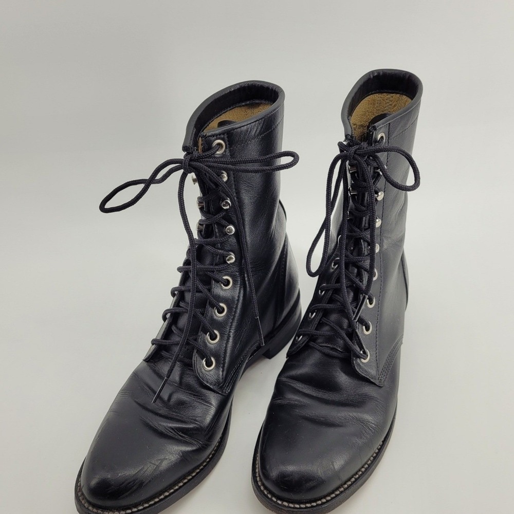 Justin Vintage Black Leather Lace Up Roper L506 Boots Women 6.5 C Western